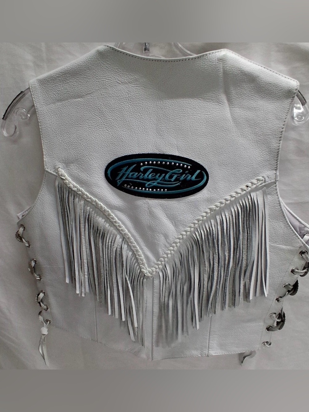 Harley Davidson Harley girl White Fringe Leather Vest